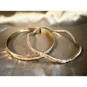 Lot 2 Vintage Mexican Copper Cuff Bracelets Floral & Star Handcrafted Boho